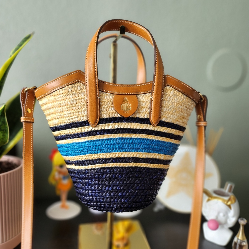 Mark Cross Madeline Basket Small Navy Stripe